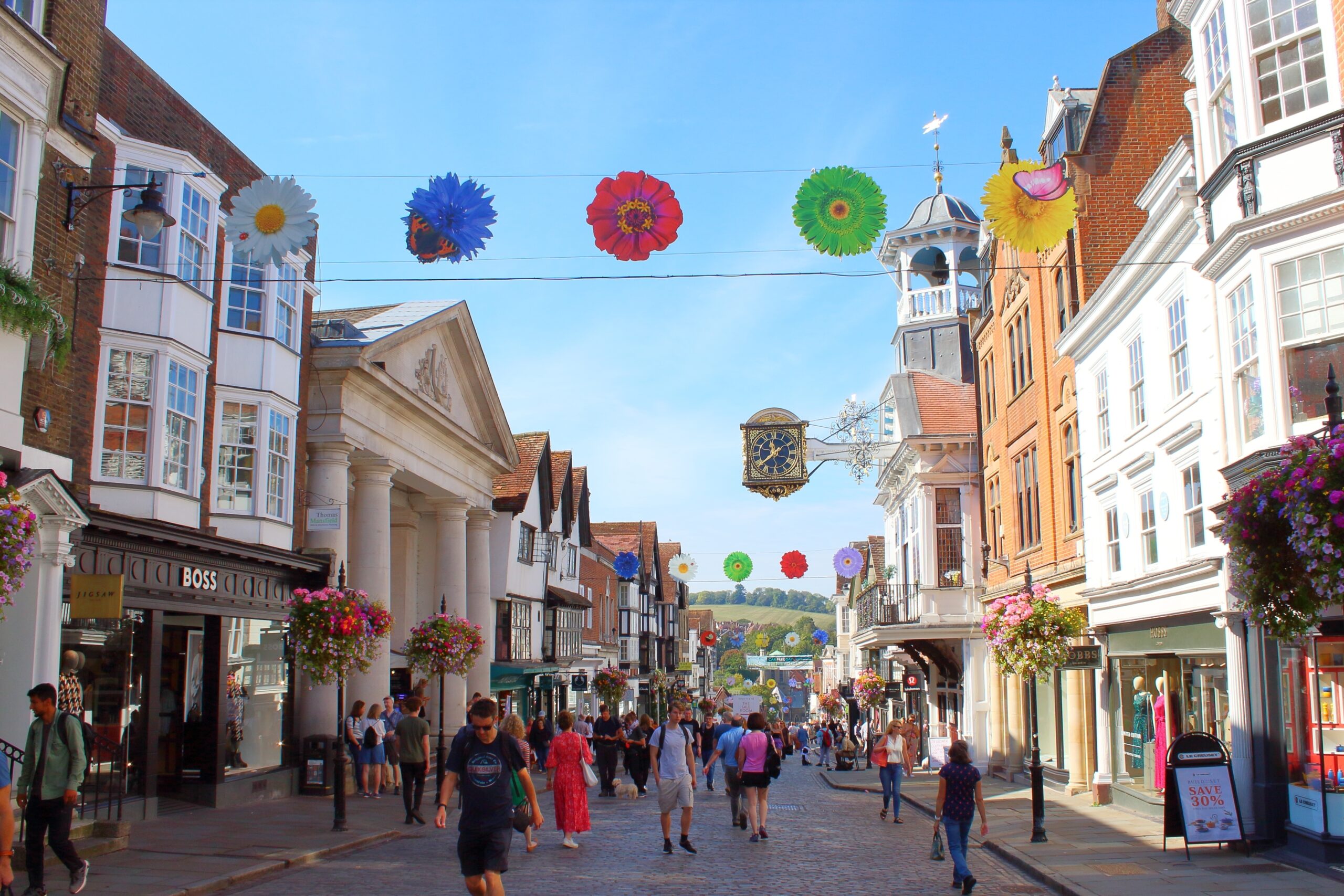 Guildford's historic cobbled High Street