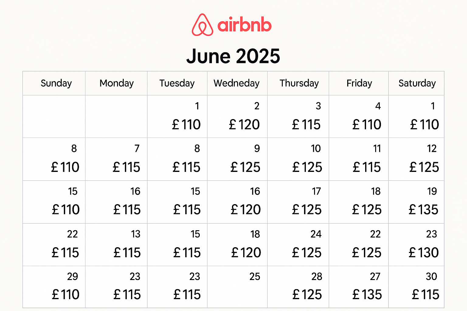 Airbnb calendar