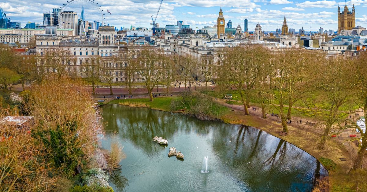Aerial view of St. James's Park in central London