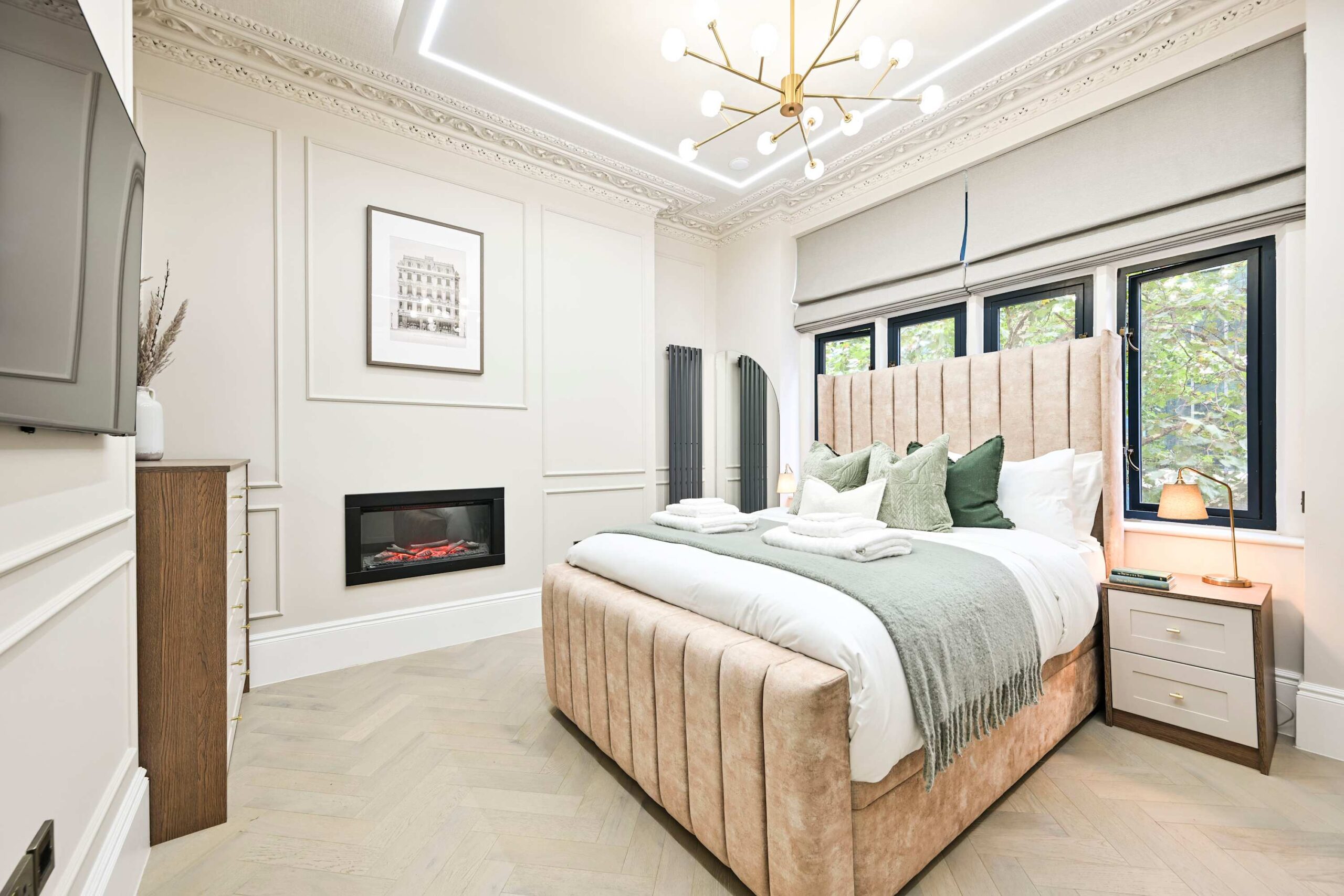 Stylish bedroom in a London aparthotel